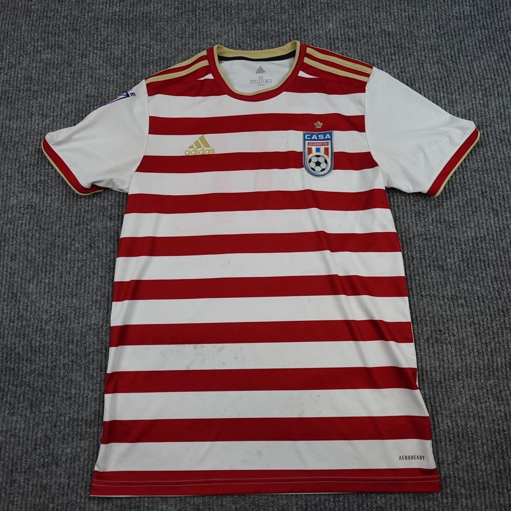 CASA Academy FC Jersey Mens Medium White Red Striped Soccer Adidas Doman 41